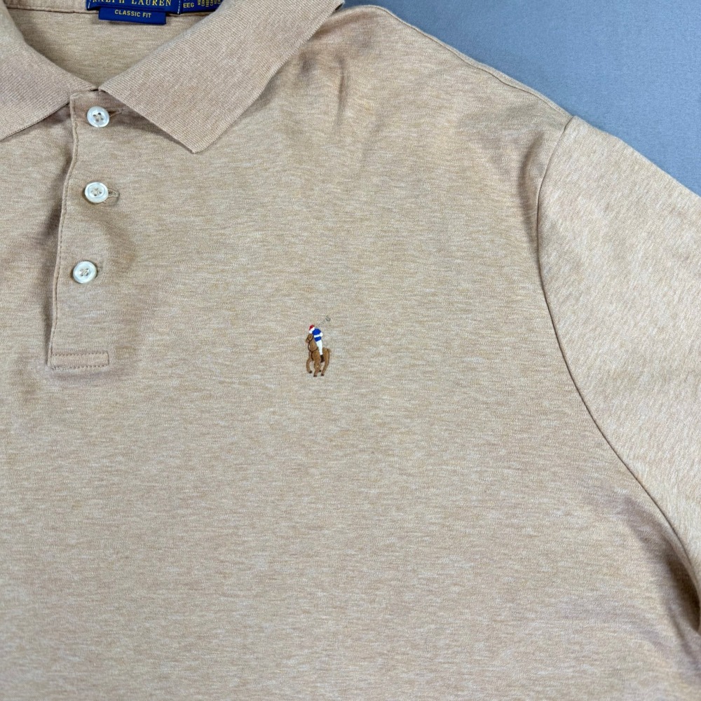 Polo Ralph Lauren Classic Fit Polo Shirt Mens XXL Beige Heather Cotton Pony - Picture 2 of 9